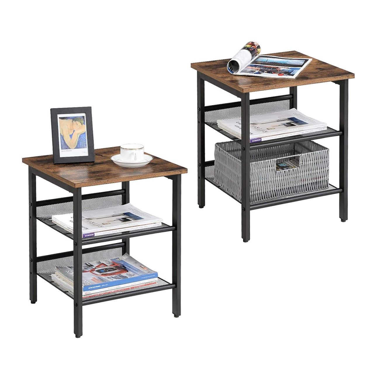 Set de doua etajere mici, VASAGLE, 40 x 40 x 50 cm, Maro LET24X