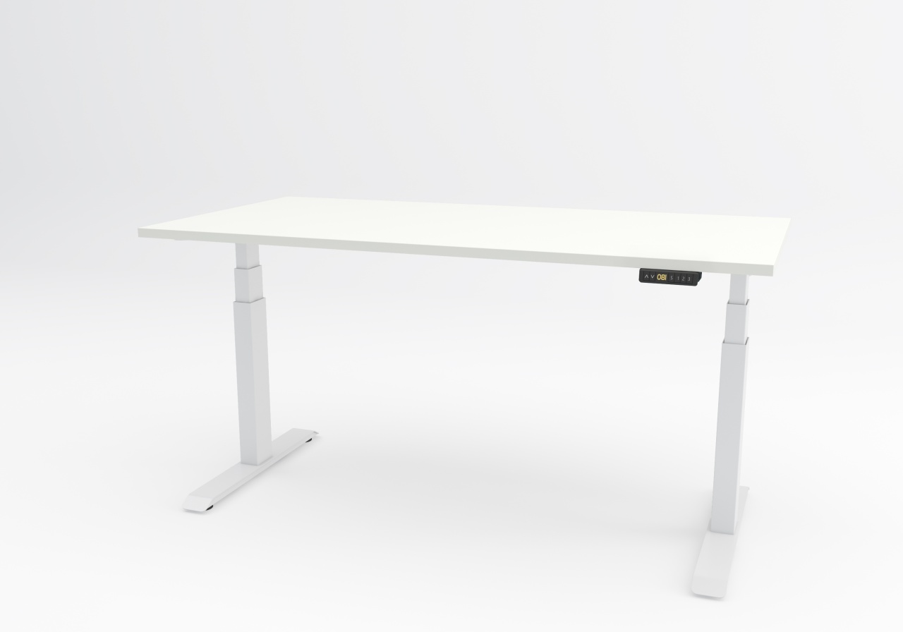 Birou reglabil pe inaltime TerrA7 WHITE - 2 motoare, profil dreptunghiular, culoare cadru Alb (Dimensiune blat: 120x60 cm, Culoare blat: Alb 25mm)