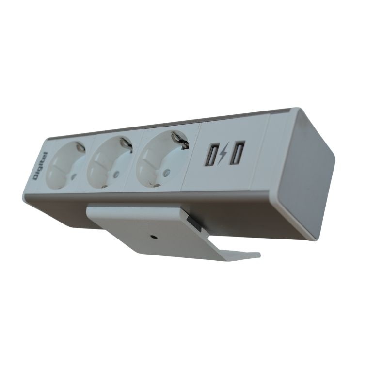 Priza de birou cu prindere menghina, 3 schuko si 1 USB - produse folosit in showroom (Culoare profil: Alb, Termen de livrare: 2 zile) - 2 | YEO