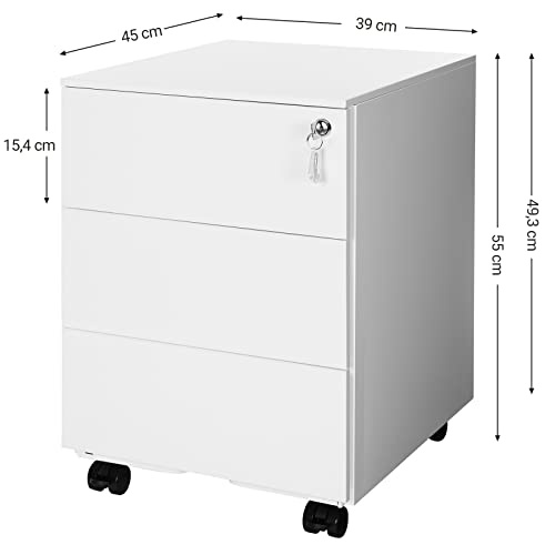 RollBox metalic -White39/55 – casetiera metalica de birou -3 sertare -39 cm latime 55 inaltime