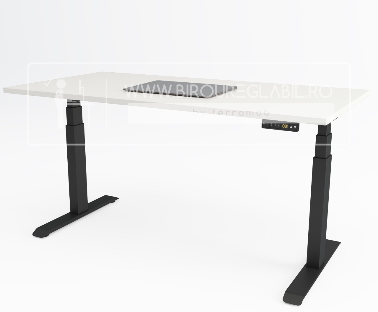 Birou reglabil pe inaltime TerrA7 BLACK- 2 motoare, profil dreptunghiular, Negru (Dimensiune blat: 120x60 cm, Culoare blat: Stejar negru 18mm) - 1 | YEO