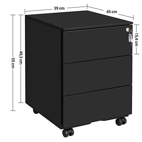 RollBox metalic Black 39/55 – casetiera metalica de birou -3 sertare -39 cm latime 55 inaltime