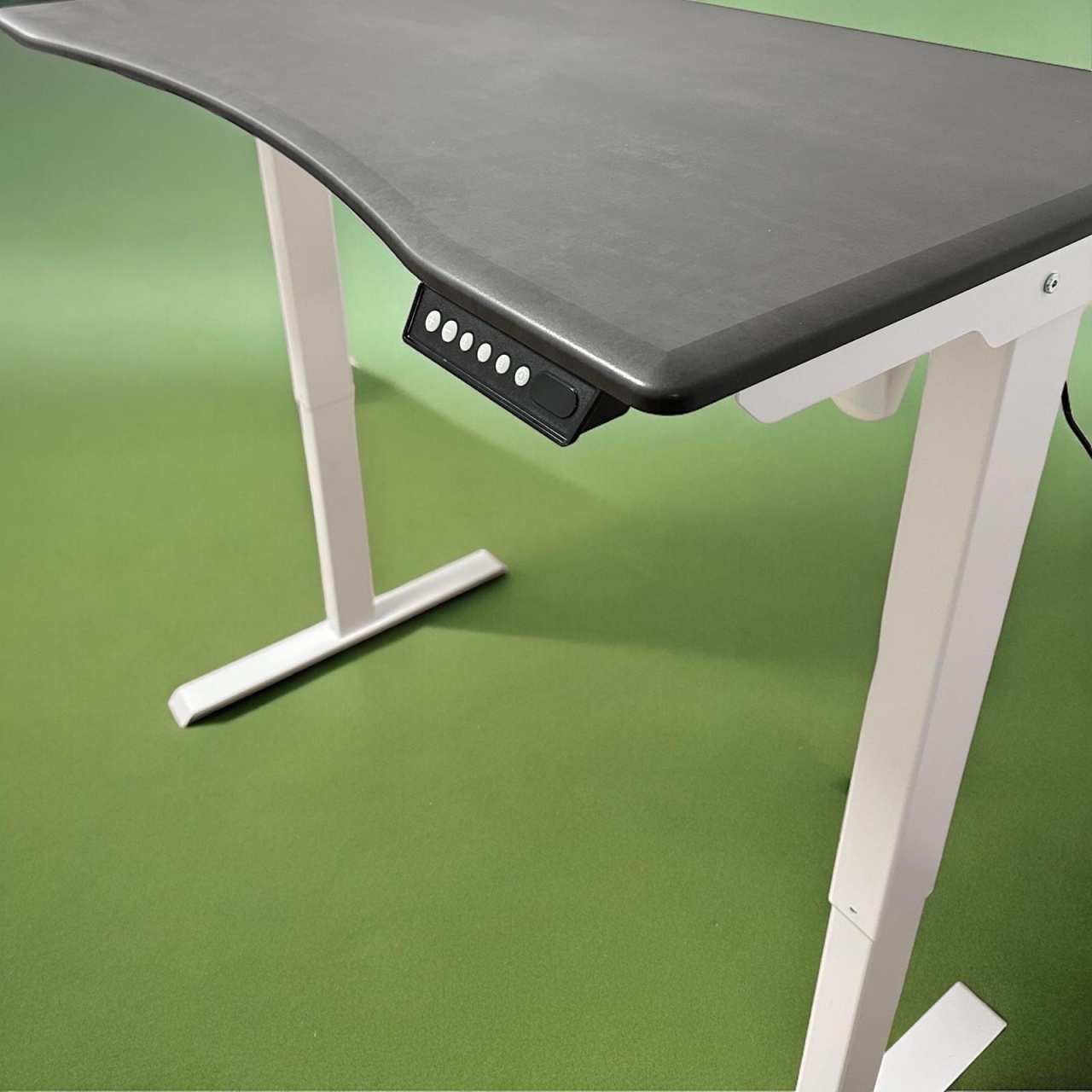 TerrA3 New- blat curbat - birou reglabil electric pe inaltime, 1 motor, 120X70 CM (Culoare profil: Alb, Culoare Blat Curbat Top Design-MDF INFOLIAT MAT: Nergu Ceramic - mat) - 2 | YEO