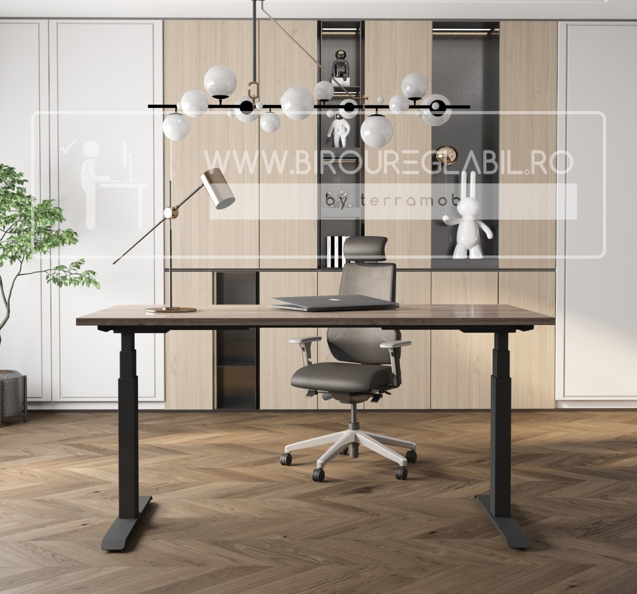 Birou reglabil pe inaltime TerrA7 BLACK- 2 motoare, profil dreptunghiular, Negru (Dimensiune blat: 120x60 cm, Culoare blat: Stejar negru 18mm) - 2 | YEO