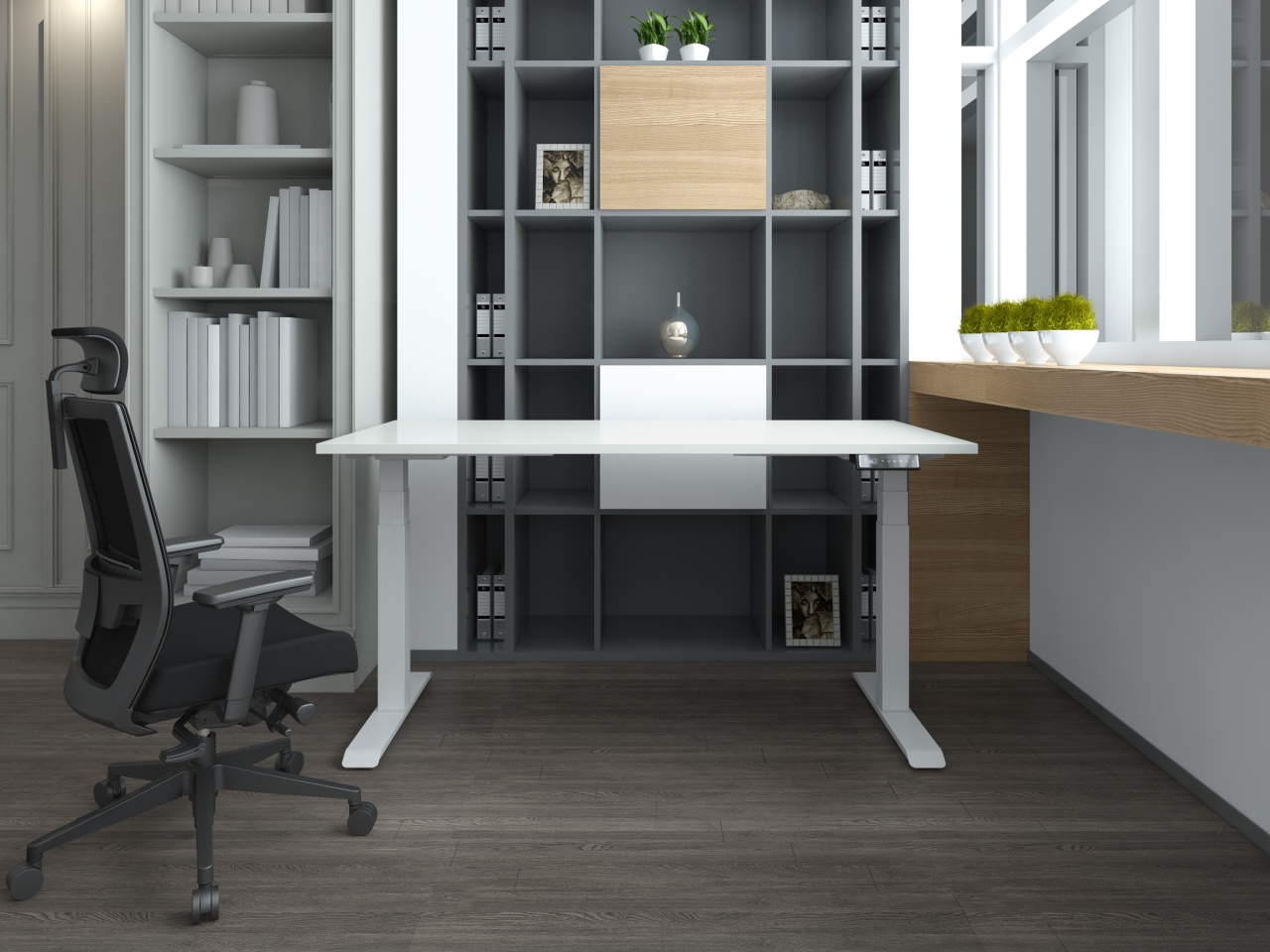 Birou reglabil pe inaltime TerrA7 WHITE - 2 motoare, profil dreptunghiular, culoare cadru Alb (Dimensiune blat: 137x67 cm, Culoare blat: Alb 25mm) - 3 | YEO