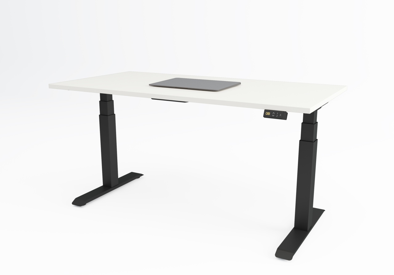 Birou reglabil pe inaltime TerrA9 Performance BLACK- 2 motoare marca Timotion + aplicatie bluetooth, CADRU NEGRU (Dimensiune blat: 120x60 cm, Culoare blat: Alb 25mm)