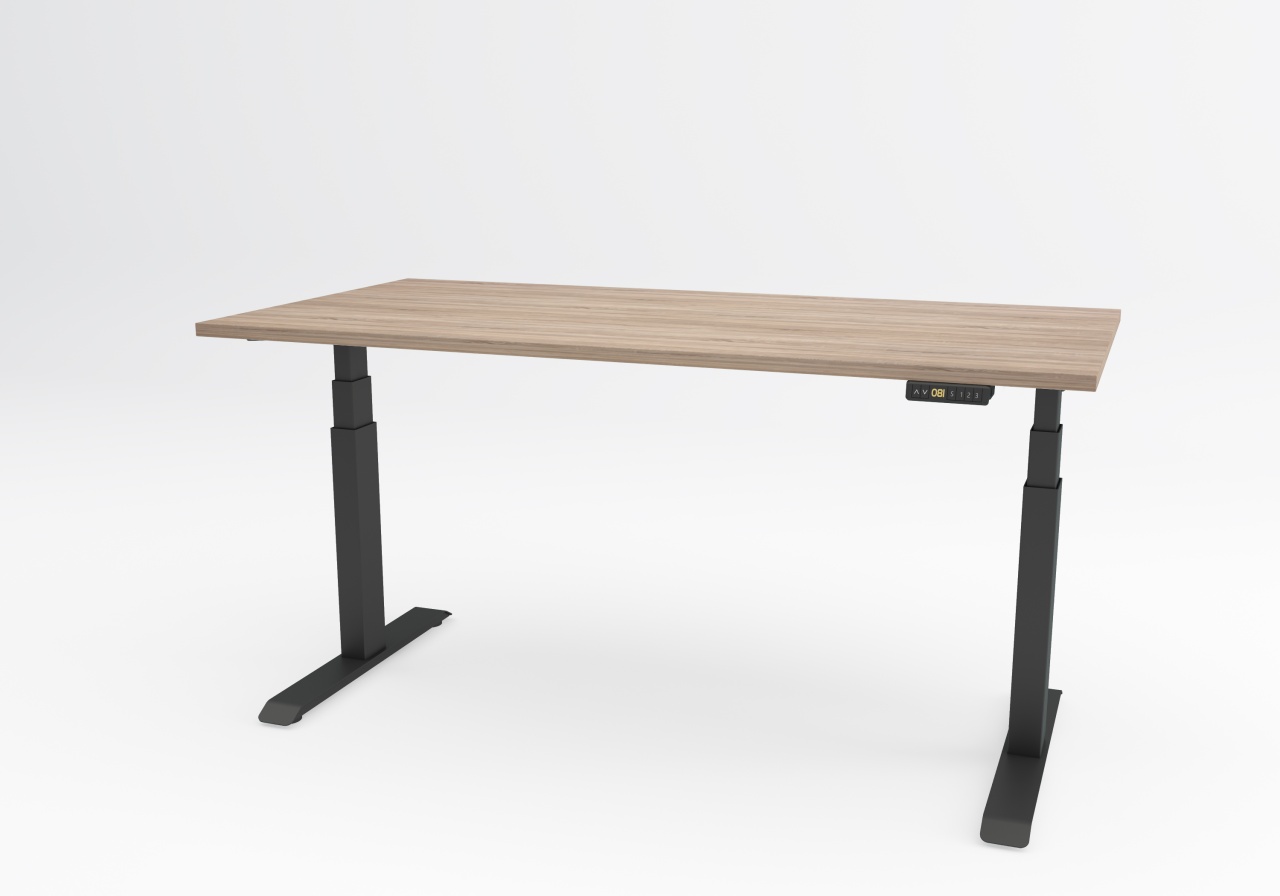 Birou reglabil pe inaltime TerrA7 BLACK- 2 motoare, profil dreptunghiular, Negru (Dimensiune blat: 120x60 cm, Culoare blat: Alb 25mm)