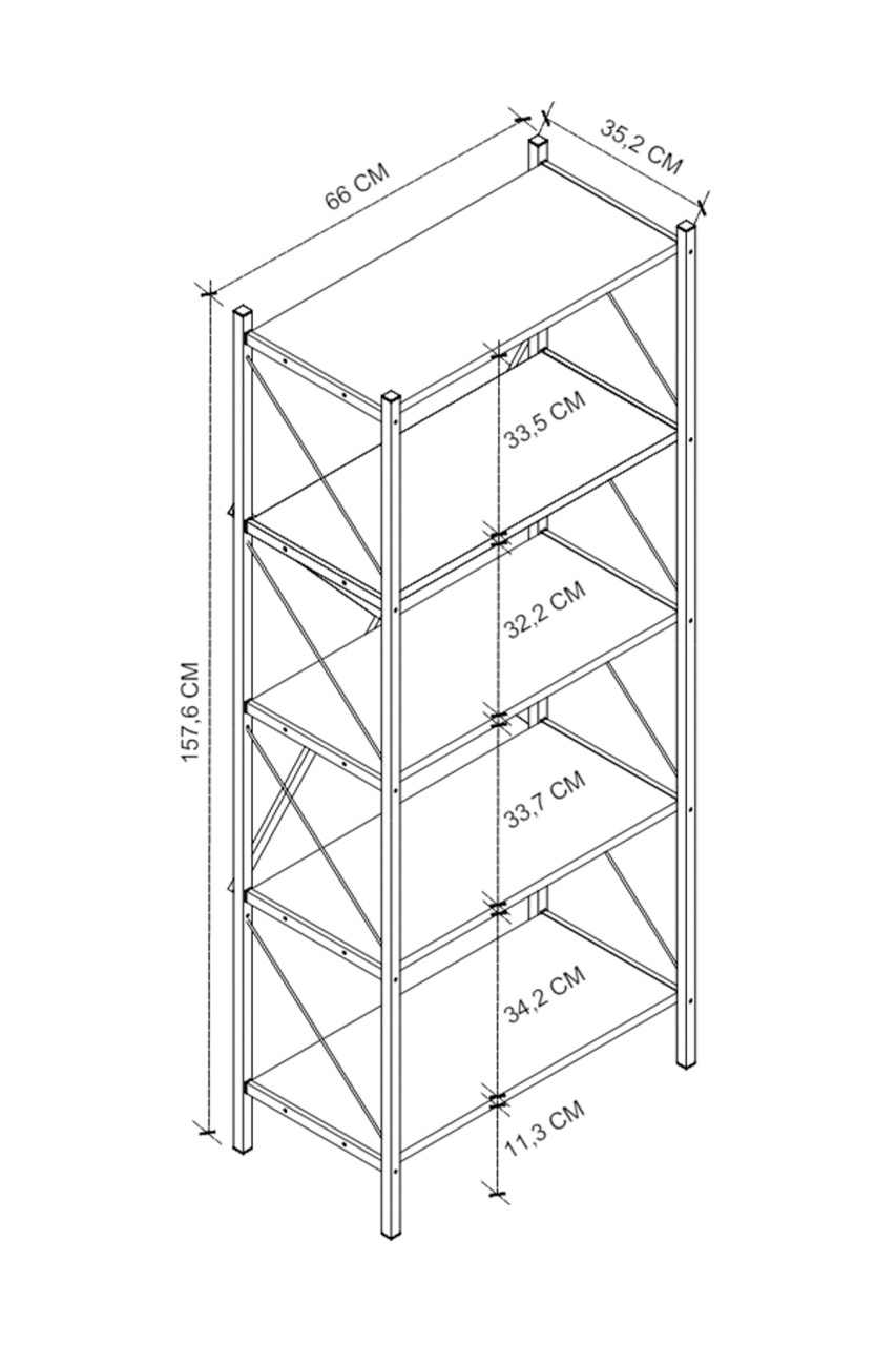 Biblioteca metalica cu 5 rafturi - culoare Antracit, 158x66x35 - 3 | YEO