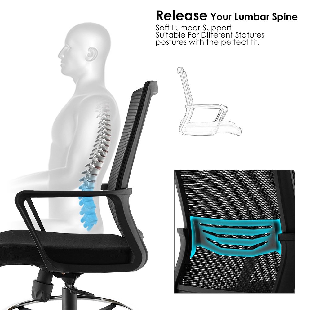 ErgoDynamic Emma Black scaun inalt de birou cu suport picioare si roti cu franare la presiune!! - 3 | YEO
