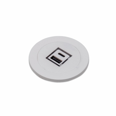Priza de birou in blat - PORT O - 1 modul USB A+C 65W, prindere in blat, gaura rotunda - Img 3