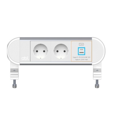 Priza de birou cu 2 module shucko + 1 modul USB A+c 35W - prindere exterioara tip menghina - Img 2