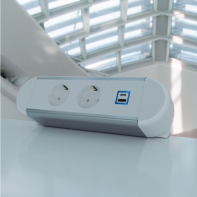 Priza de birou cu 2 module shucko + 1 modul USB A+c 35W - prindere exterioara tip menghina - Img 6