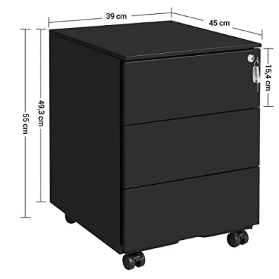 RollBox metalic Black 39/55 – casetiera metalica de birou -3 sertare -39 cm latime 55 inaltime