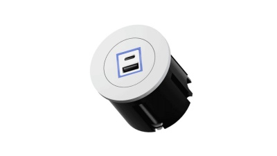 Priza de birou in blat - PORT O - 1 modul USB A+C 65W, prindere in blat, gaura rotunda - Img 5