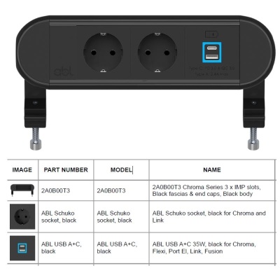 Priza de birou cu 2 module shucko + 1 modul USB A+c 35W - prindere exterioara tip menghina - Img 4