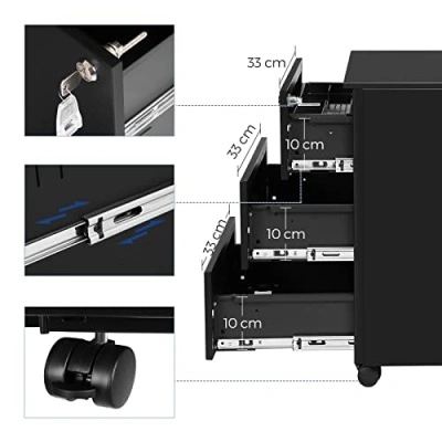 RollBox metalic Black 39/55 – casetiera metalica de birou -3 sertare -39 cm latime 55 inaltime - Img 5
