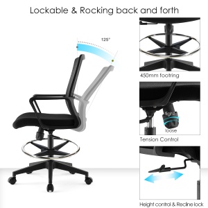 ErgoDynamic Emma Black scaun inalt de birou cu suport picioare si roti cu franare la presiune!! - Img 5