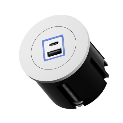 Priza de birou in blat - PORT O - 1 modul USB A+C 65W, prindere in blat, gaura rotunda - Img 6