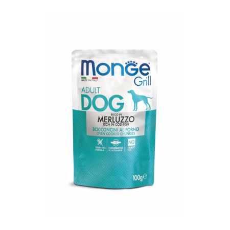 Monge Grill hrană umedă pentru câini adulți, cod, plic 100 g – 3130