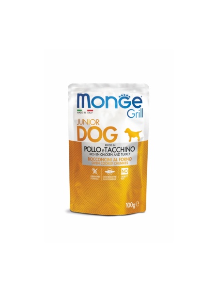 Monge Grill hrană umedă pentru căței Puppy&Junior, pui și curcan plic 100 g – 3178