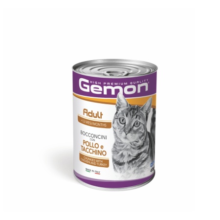 Gemon hrană umedă pentru pisici adulte, pui și curcan conservă 415 g – 0728