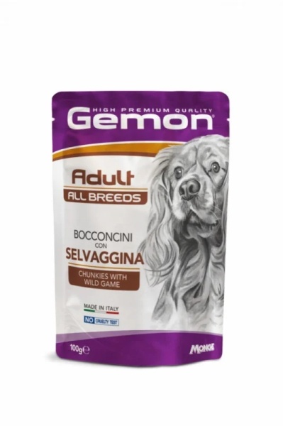 Gemon hrană umedă pentru câini adulți, carne de vânat plic 100 g – 0629