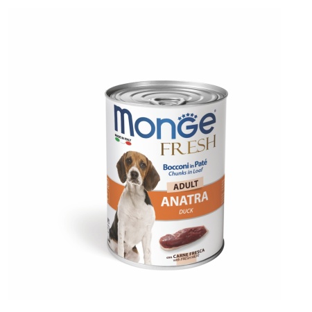 Monge Fresh hrană umedă pentru câini adulți, rață bucăți în aspic 400 g – 4564