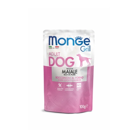 Monge Grill hrană umedă pentru câini adulți, porc, plic 100 g – 3147