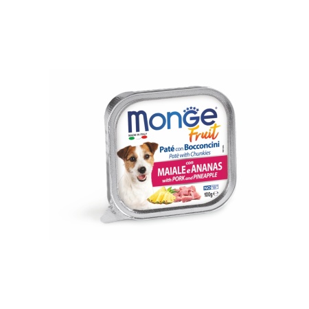 Monge Fruit hrană umedă pentru câini, porc și ananas pate & chunkies 100 g – 3253