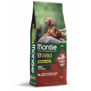 Monge BWild hrană uscată fără cereale pentru câini adulți, miel, cartofi și mazăre 12 kg – 1730