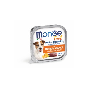 Monge Fruit hrană umedă pentru câini, rață și portocale, pate & bucati 100 g – 3239