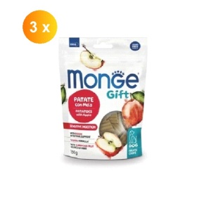 Monge Gift Fruit Chips pentru câini adulți, recompense pentru digestie sensibilă, cartofi și măr 150g x 3 buc - 5786