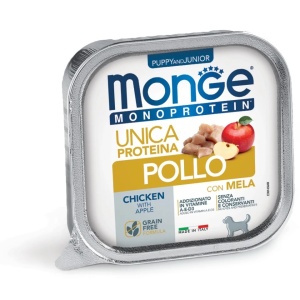 Monge hrană umedă monoproteică pentru căței, pui și măr pate 150 g – 4380