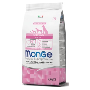 Monge hrană uscată pentru câini adulți, porc, orez&cartofi 2.5kg - 1105