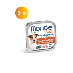 Monge Fruit hrană umedă pentru câini, curcan și afine pate & bucati 100 g – 3208 x 6 buc