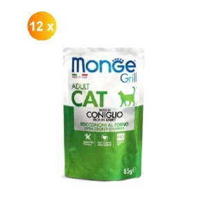 Monge Grill hrană umedă pentru pisici adulte, plic cu iepure 85g x 12buc – 3611