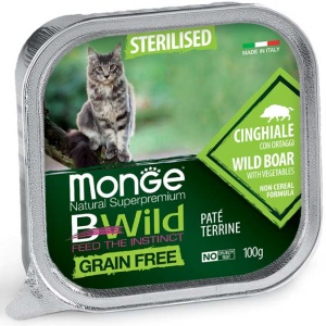 Monge B-Wild hrana umeda fara cereale pentru pisici sterilizate cu mistret si legume 100g-2904