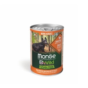 Monge hrană umedă fără cereale Bwild pentru câini adulți, rață cu dovleac și dovlecei 400 g – 2638