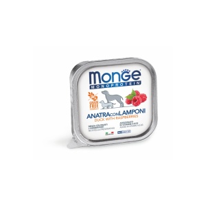 Monge hrană umedă monoproteică pentru câini adulți, rață și zmeură pate 150 g – 4342