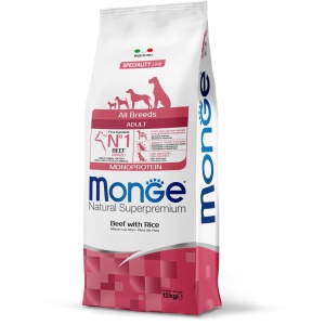 Monge hrană uscată pentru câini adulți, vită și orez 12 kg – 1341