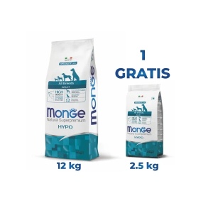 Pachet Monge hrană uscată hipoalergenică pentru câini adulți, somon și ton 12 kg – 1174 + 2,5kg gratis - 1167