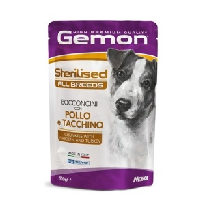 Gemon hrană umedă pentru câini sterilizați, pui și curcan bucati 100 g – 0650 X 24 BUC
