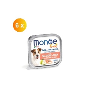 Monge Fruit hrană umedă pentru câini, somon și pară pate & bucati 100 g x 6 buc - 3246