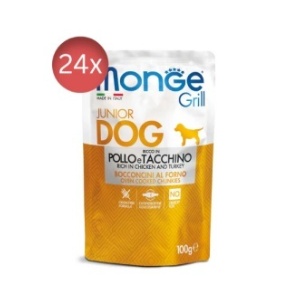 Monge Grill hrană umedă pentru căței Puppy&Junior, pui și curcan plic 100 g – 3178 X 24 buc