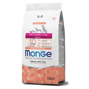 Monge hrană uscată pentru caini adulti , talie foarte mica, somon si orez 2.5 kg - 1464