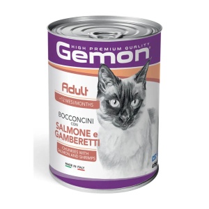 Gemon hrană umedă pentru pisici adulte, somon și creveți, bucăți în sos 415 g – 0735
