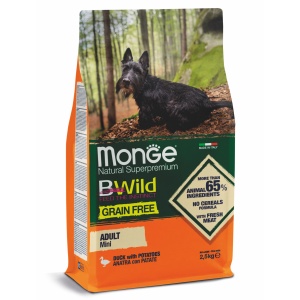 Monge BWild hrană uscată fără cereale pentru câini adulți mini, rață și cartofi 2,5 kg – 4756