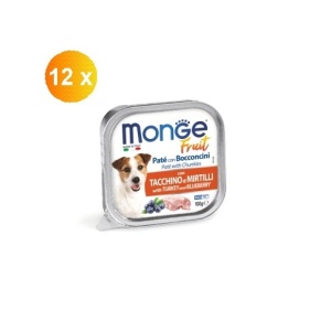 Monge Fruit hrană umedă pentru câini, curcan și afine pate & bucati 100 g – 3208 x 12 buc