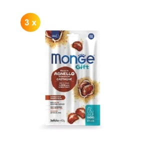 Monge Gift Sticks pentru câini adulți, recompense pentru digestie sensibilă cu miel și castane, 45g x 3 buc - 5427