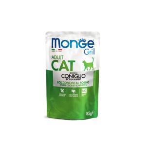 Monge Grill hrană umedă pentru pisici adulte, iepure, plic 85 g – 3611